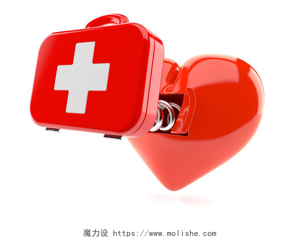 白色背景上的红色爱心急救箱有爱心的急救箱